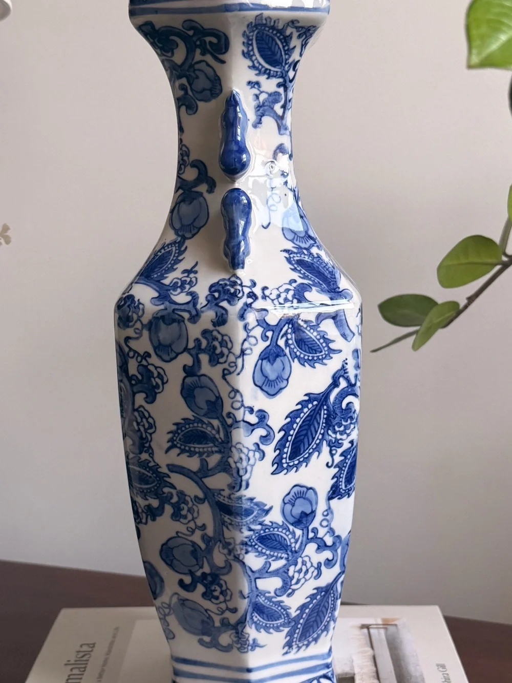Blue and White Floral Porcelain Vase